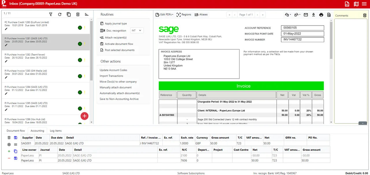 AI recognition routines process and post invoices with minimal human input